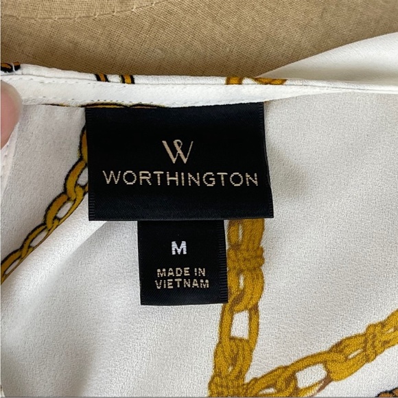 Worthington Chic Chain Print Blouse with Tie Waist - Picture 8 of 9